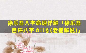 徐乐吾八字命理详解「徐乐吾自评八字 🐧 (老猫解说)」